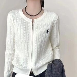 Boutique White Cable Knit Cardigan Sweater